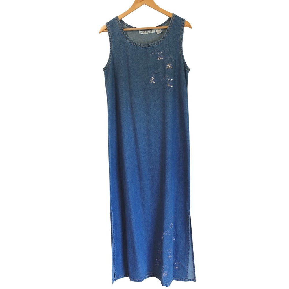 Vintage 90s Womens Cottagecore Denim Overall Jumper Maxi Dress‎ Prairie Medium